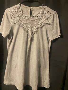 Silver Lace Yoke Shimmer Top